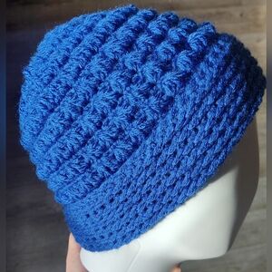 Elegant Royal Blue Crochet Beanie
